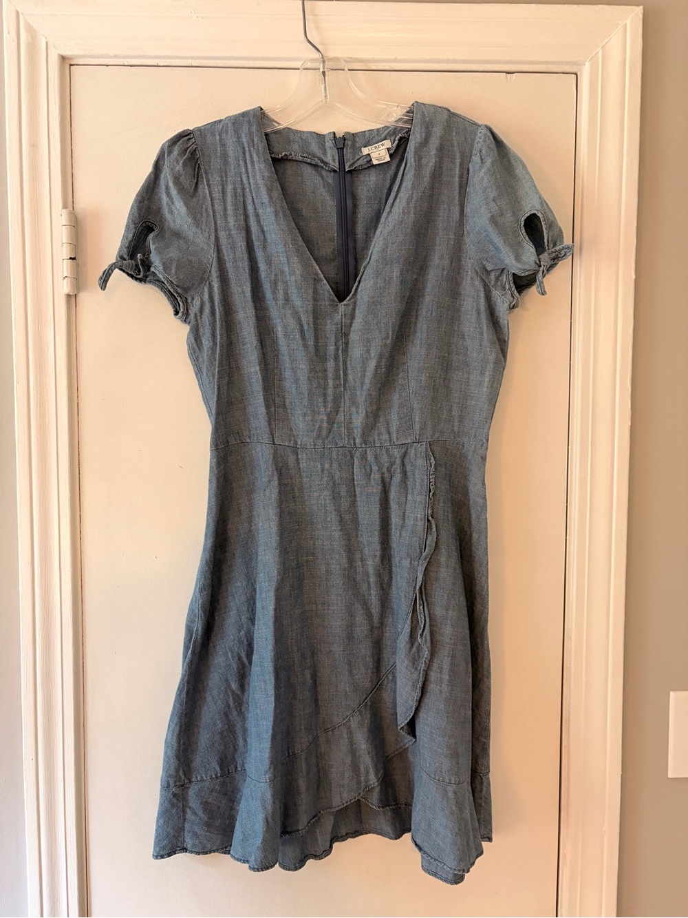 J. Crew Chambray Wrap-Style Mini Dress in Light Blue